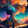 Trippy elemental colourful landscape