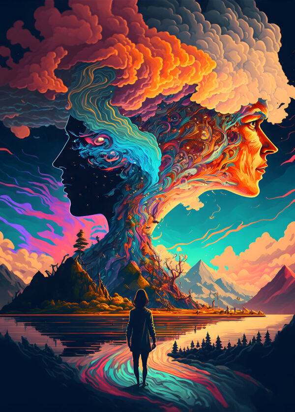 Trippy elemental colourful landscape